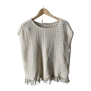 LOFT Open Knit Bohemian Top With Fringe Hem Size Small